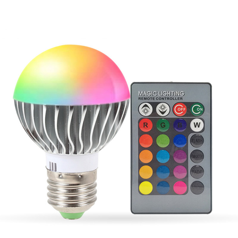 E27 DC12 5050RGB Multi-Color Energy-saving LED Bulb Light Kit Change Color With Remote E27 Large Screw Mouth Car Aluminum Bulb